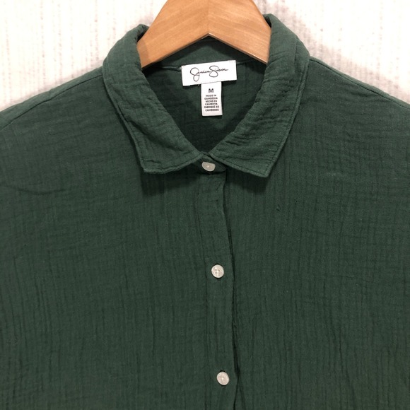 Jessica Simpson Tops - Jessica Simpson Womens Forest Green Cotton Gauze Short Sleeve Button Down M